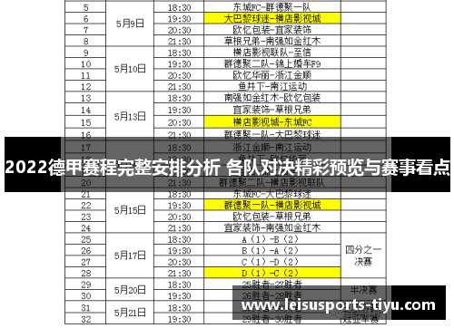 2022德甲赛程完整安排分析 各队对决精彩预览与赛事看点